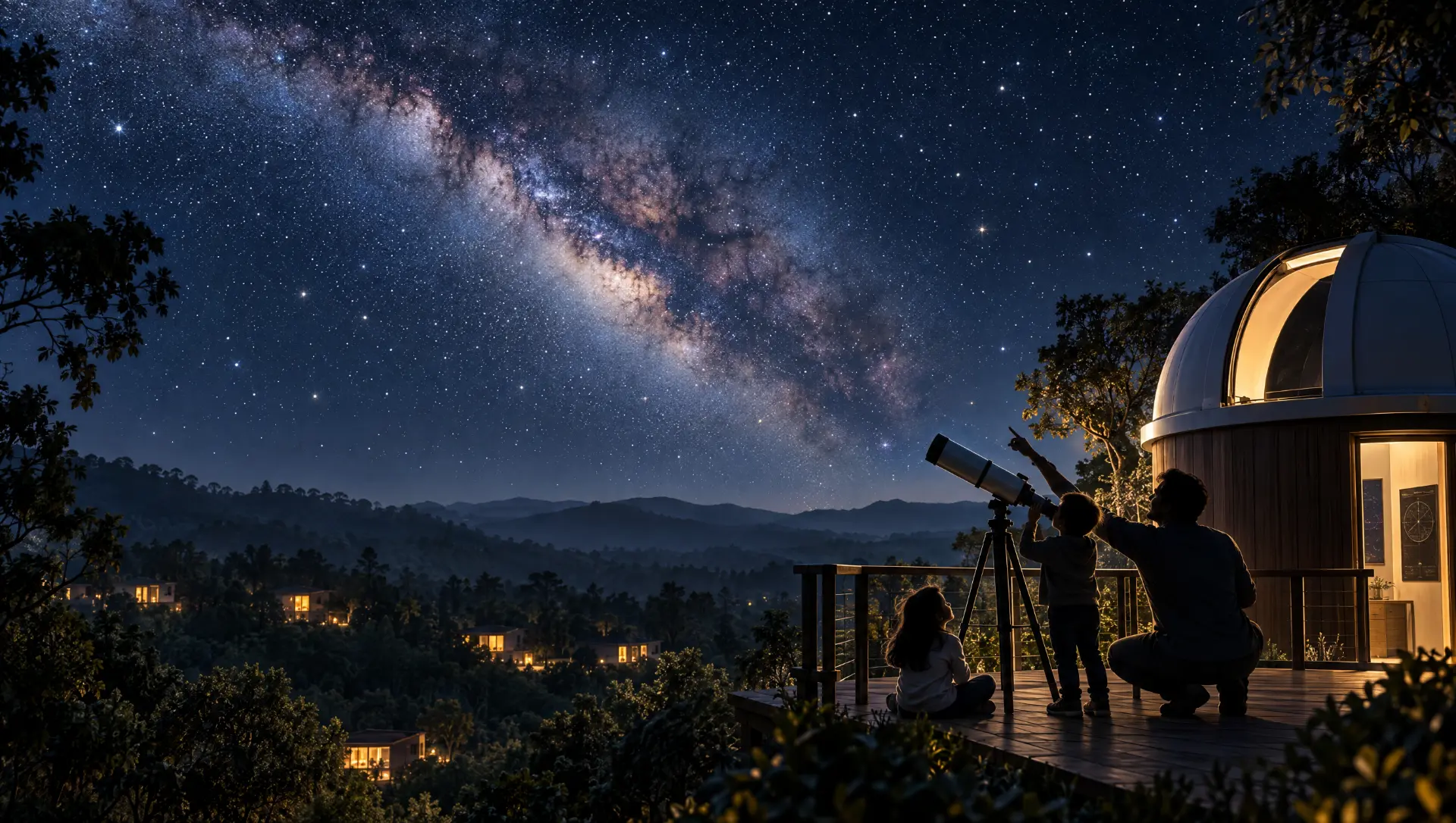 Artist's impression: the Milky Way above the forest at night.